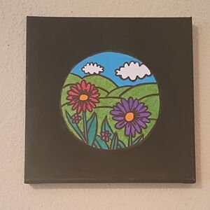 Floral Landscape Acrylic Painting On Canvas Home Decor Wall Decor 8x8"